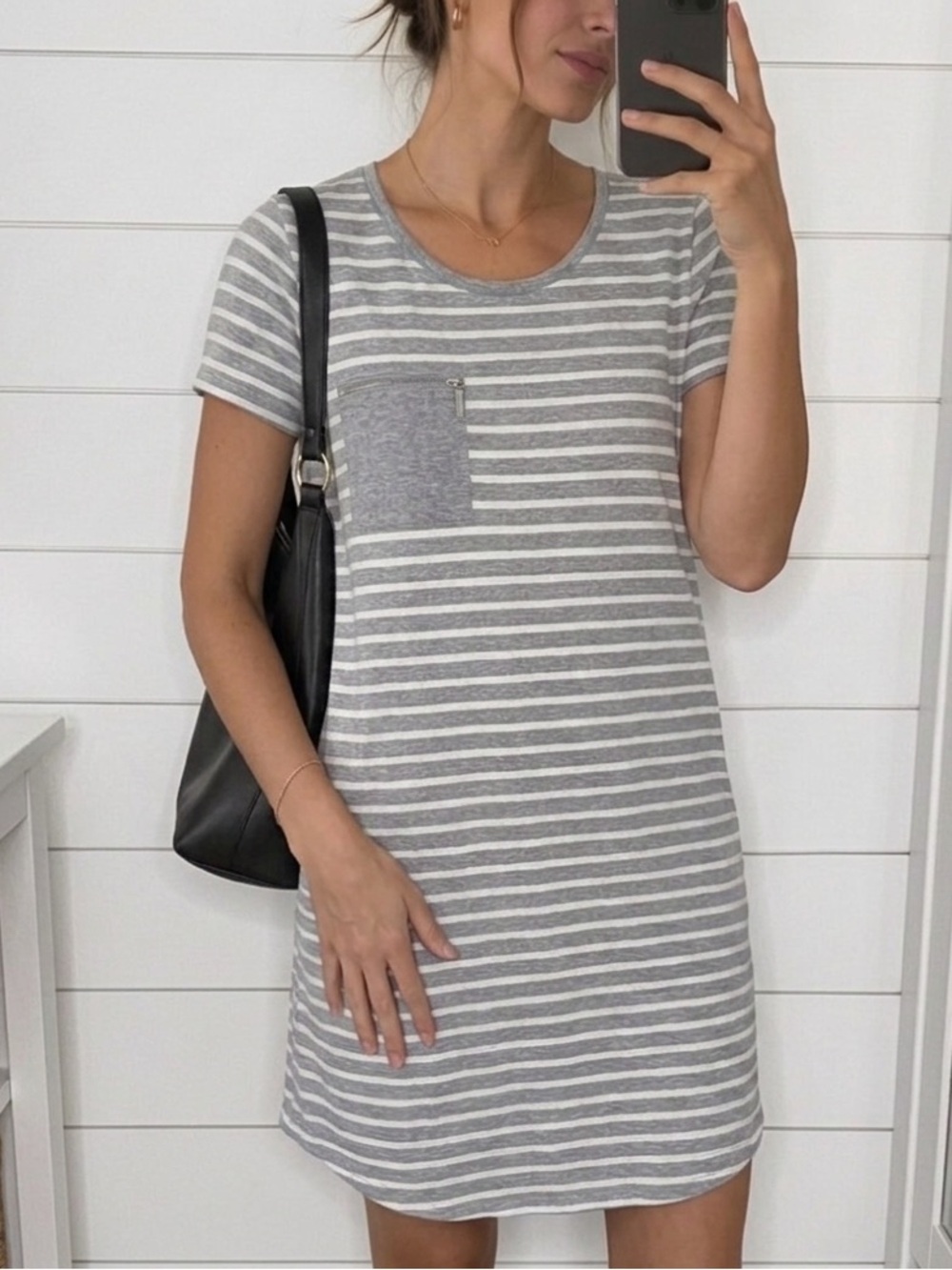 Michael Kors | NWT grey and white striped v-neck short sleeve t-shirt dress